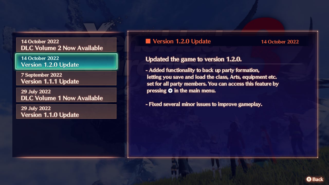 Xenoblade Chronicles 3 DLC Wave 2 and Update 1.2.0 not correctly work