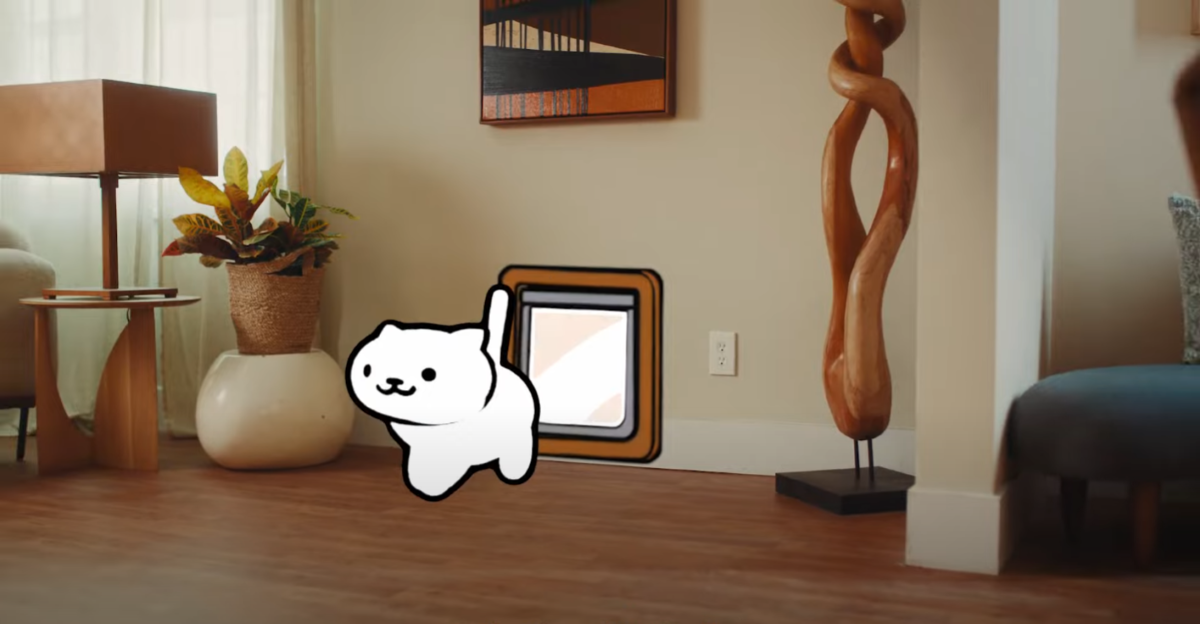 Neko Atsume Purrfect Kitty Collector VR cat entering real room through catflap