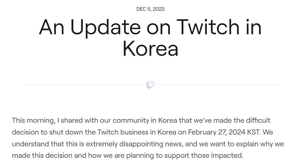 Announcement on the official Twitch blog