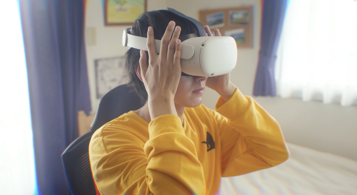 Student wearing VR equipment