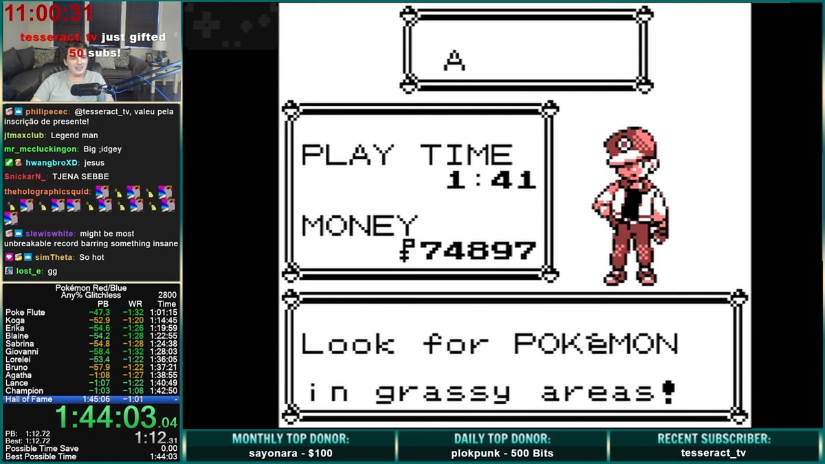 pokeguy is the world record holder for the Pokemon Red Any% Glitchless speedrun