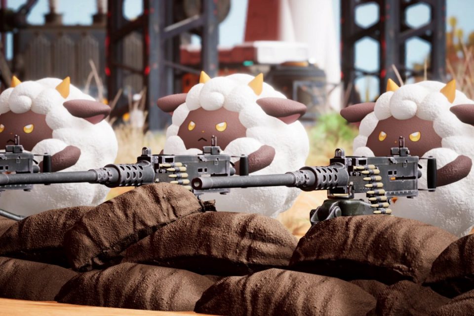 Sheep-like Palworld Pals firing machine guns