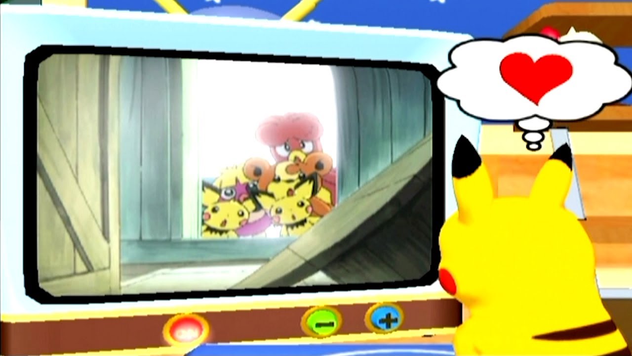 Pikachu watching TV in Pokémon Channel from 2003