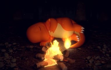 Charmander sleeping by a campfire in official Pokemon ASMR video