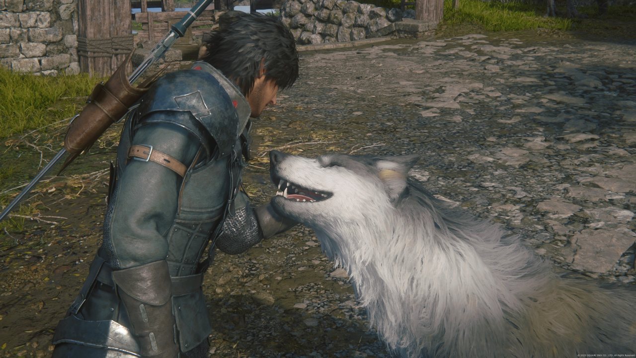 Clive petting Torgal in Final Fantasy 16