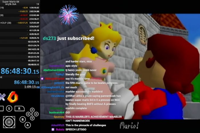 Super Mario 64 was just beaten without pressing the A button for the first time, and it took over 86 hours 