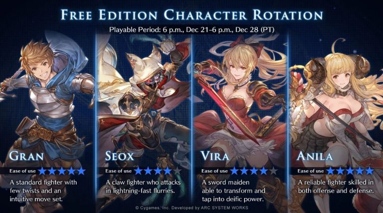 Free Character roster in Granblue Fantasy Versus Rising