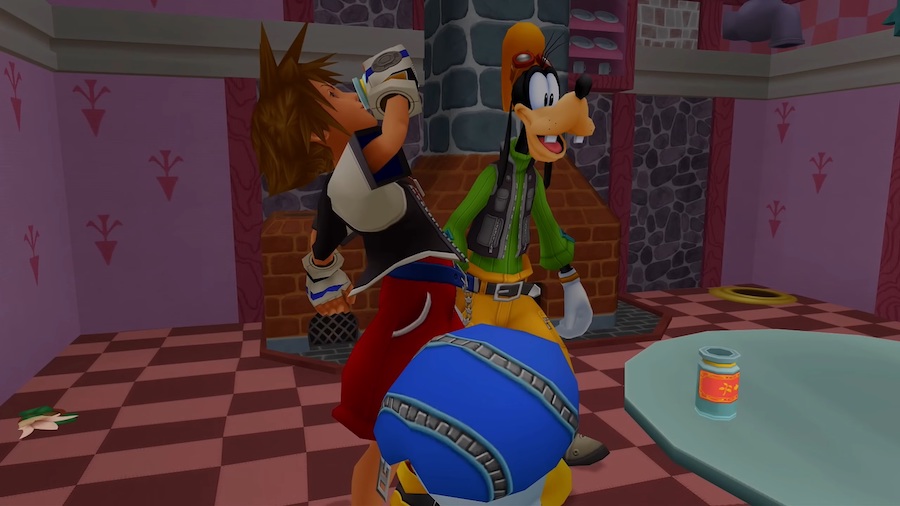 Kingdom Hearts Sora Goofy and Donald Duck play a drinking game