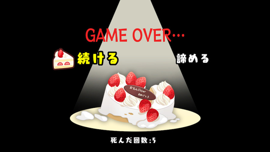 The Cake game over screen