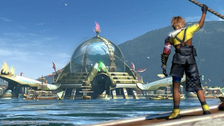 Final fantasy X Tidus arriving in Luca with the Blitzball Sphere in the background