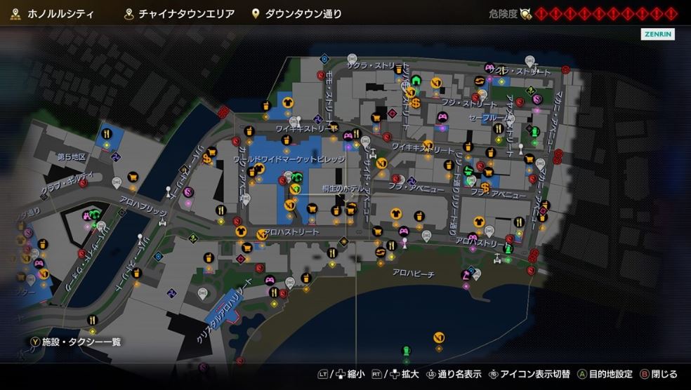 Part of Infinite Wealth’s Hawaii area map displaying several Taxis, which are used for fast travel.