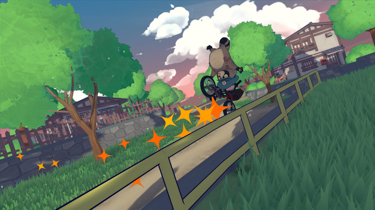 BMX bike riding while delivering mail as a raccoon dog in Kyoto made indie game Tanuki Pon's Summer