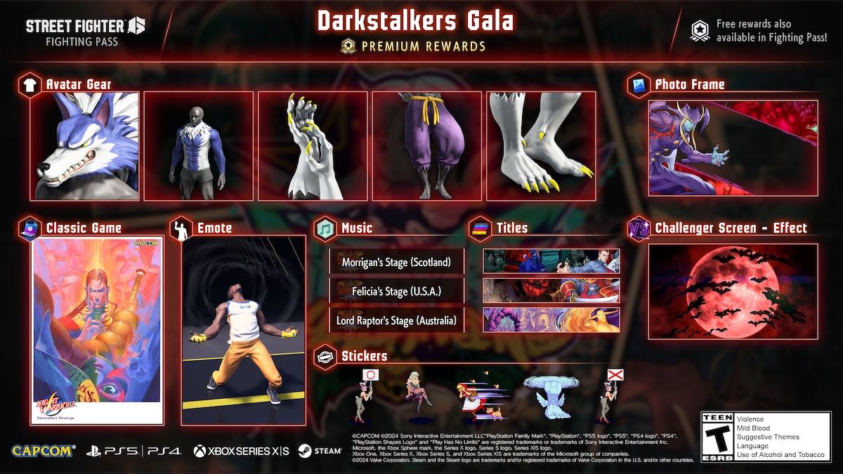 Street Fighter 6 Darkstalkers Gala Fighting Pass Premium Rewards