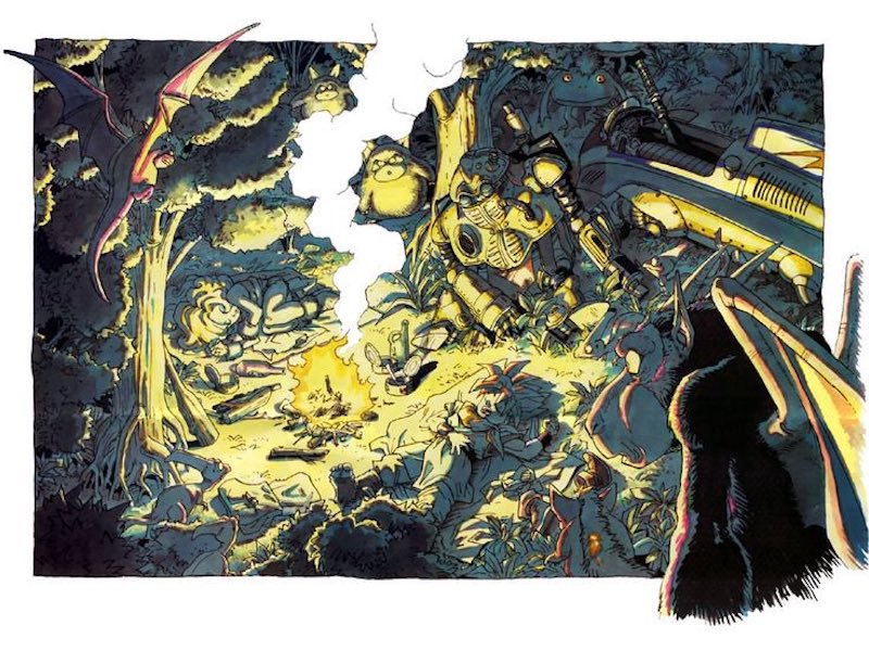 Chrono Trigger campfire concept art by Akira Toriyama