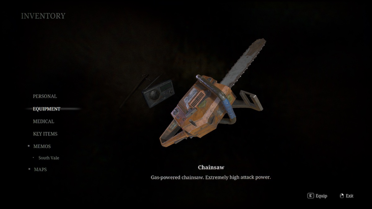 Silent Hill 2 chainsaw in inventory