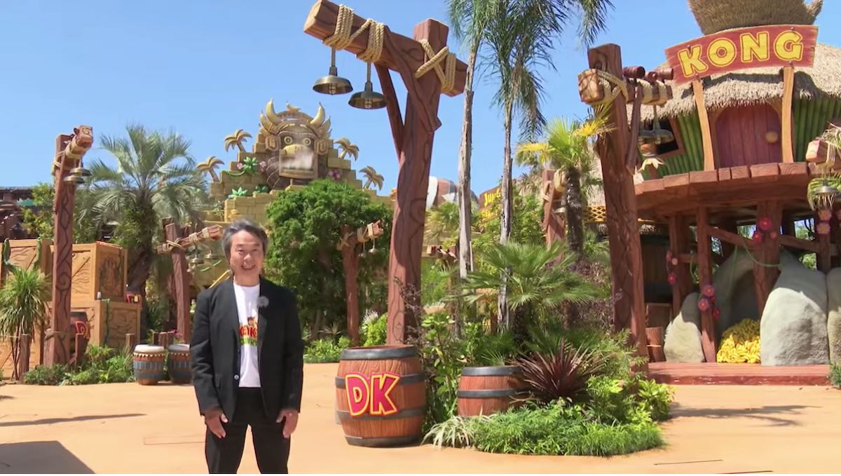 Shigeru Miyamoto introduces the new Donkey Kong Country area at Super Nintendo World in Universal Studios Japan