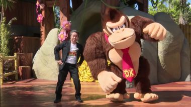 Super Nintendo World Japan Shigeru Miyamoto and Donkey Kong pose