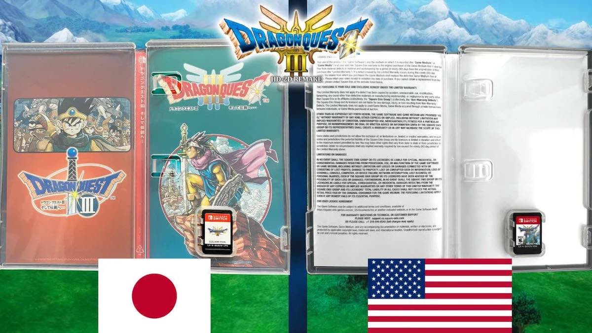 Comparison between Dragon Quest 3 remake Nintendo Switch physical version in Japan and the USA