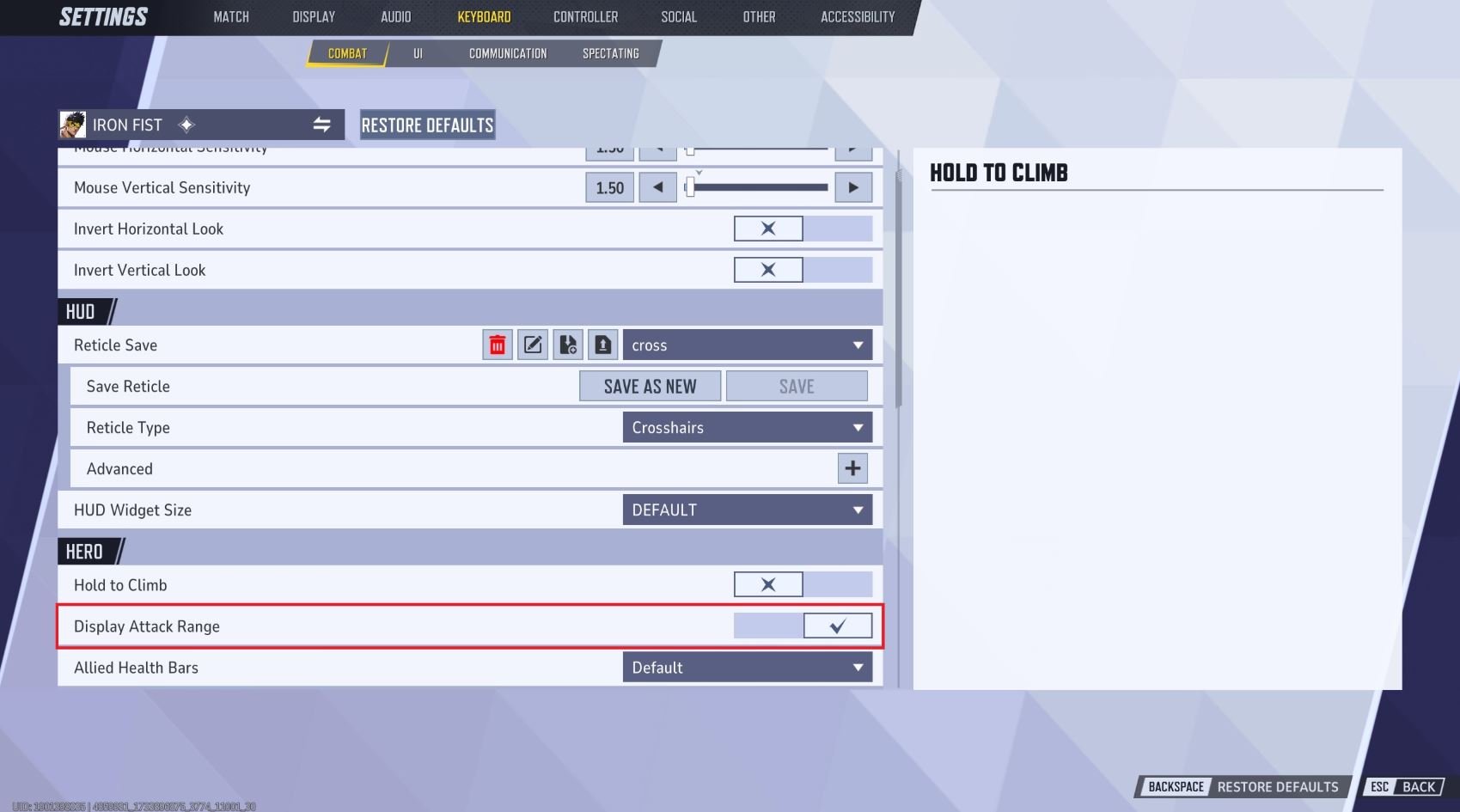 Marvel Rivals Display Attack Range option