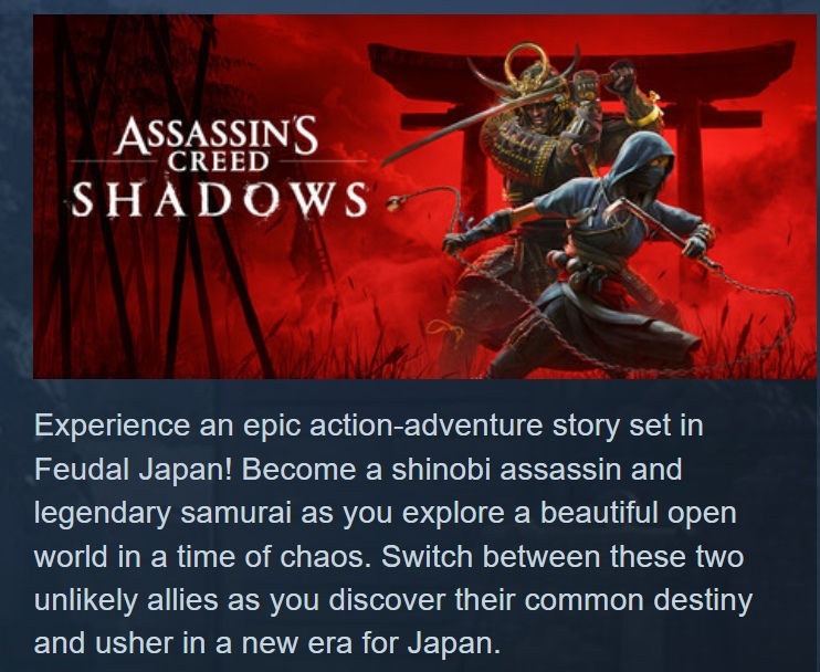 Assassins Creed Shadows English Steam Store description