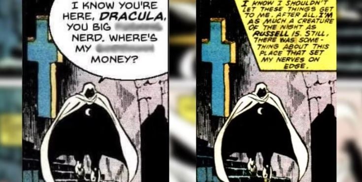 Original vs fan-edited panel of Moon Knight from Solo Avengers #3.