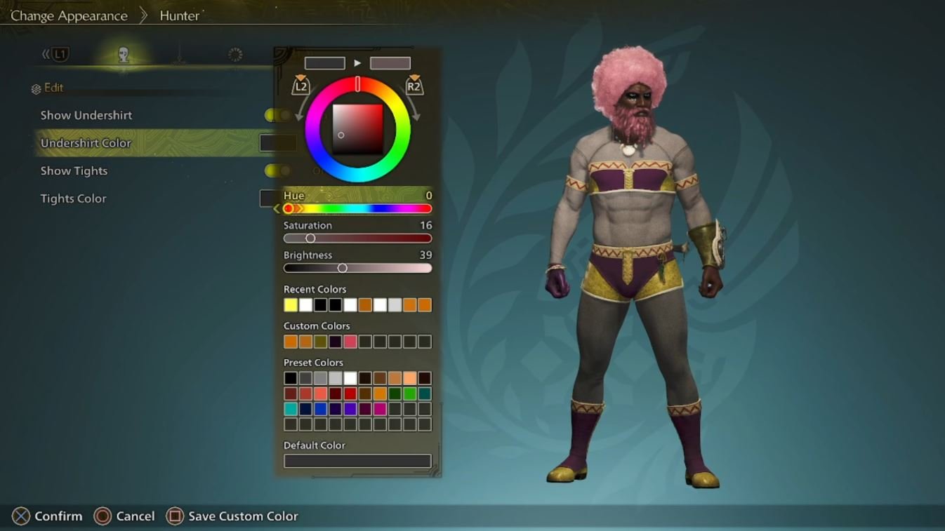 Clothes color selection in Monster Hunter Wilds character creation interface