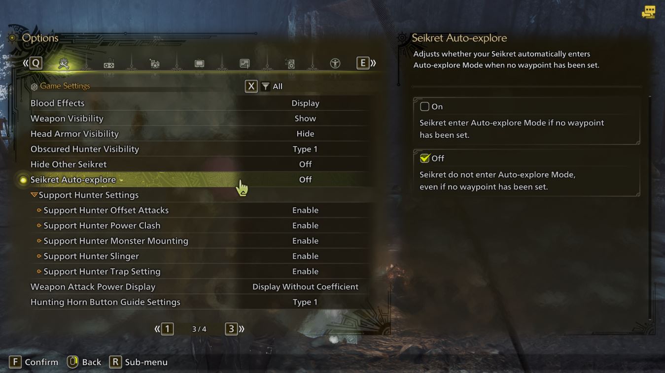 Monster Hunter Wilds Seikret controls menu