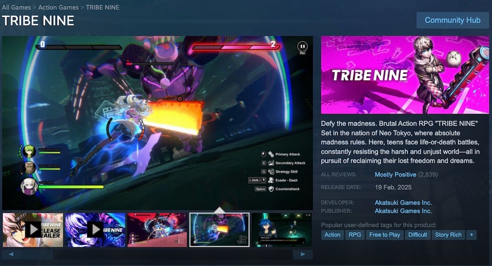 Tribe Nine Steam page review score