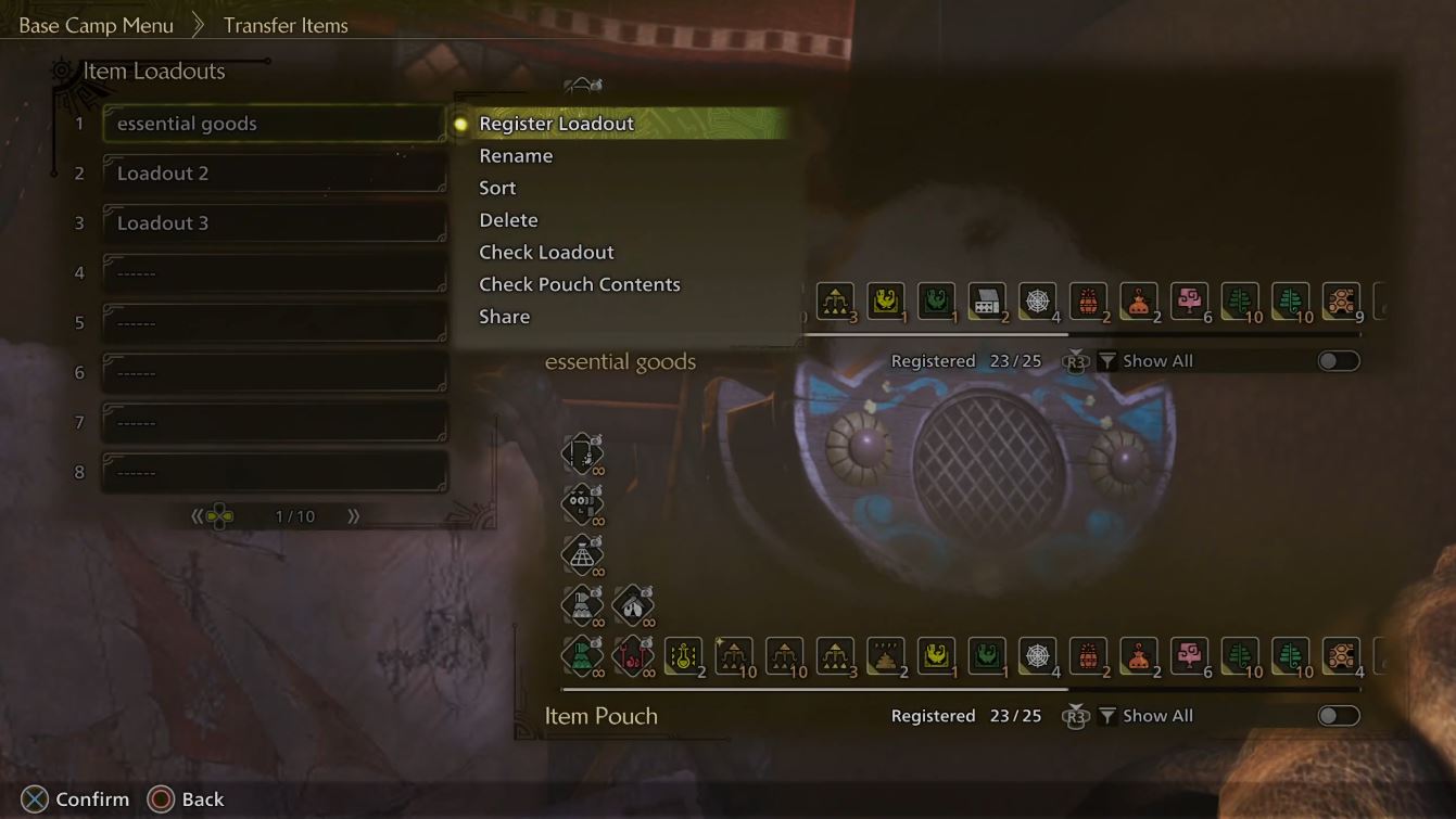 Monster Hunter Wilds register loadout menu