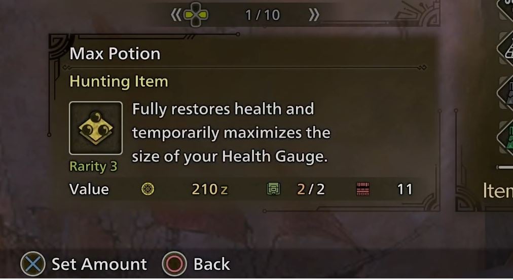 Max Potion in Monster Hunter Wilds