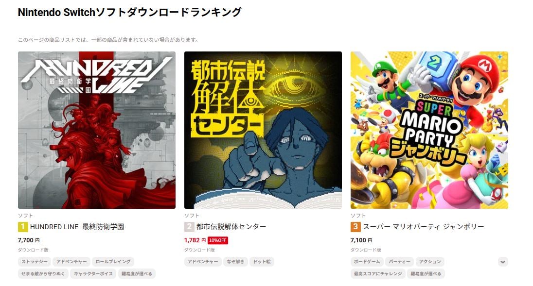 Japan Nintendo eShop ranking
