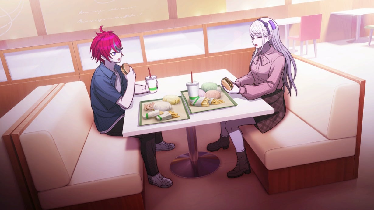 Takumi and Karua at a restaurant.