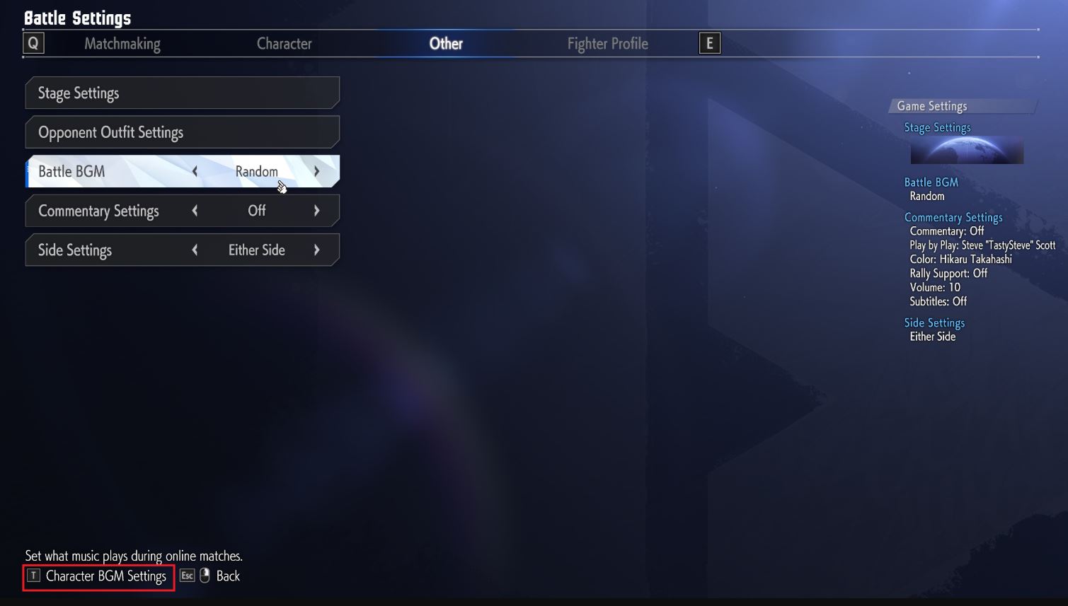 Street Fighter 6 Battle BGM settings