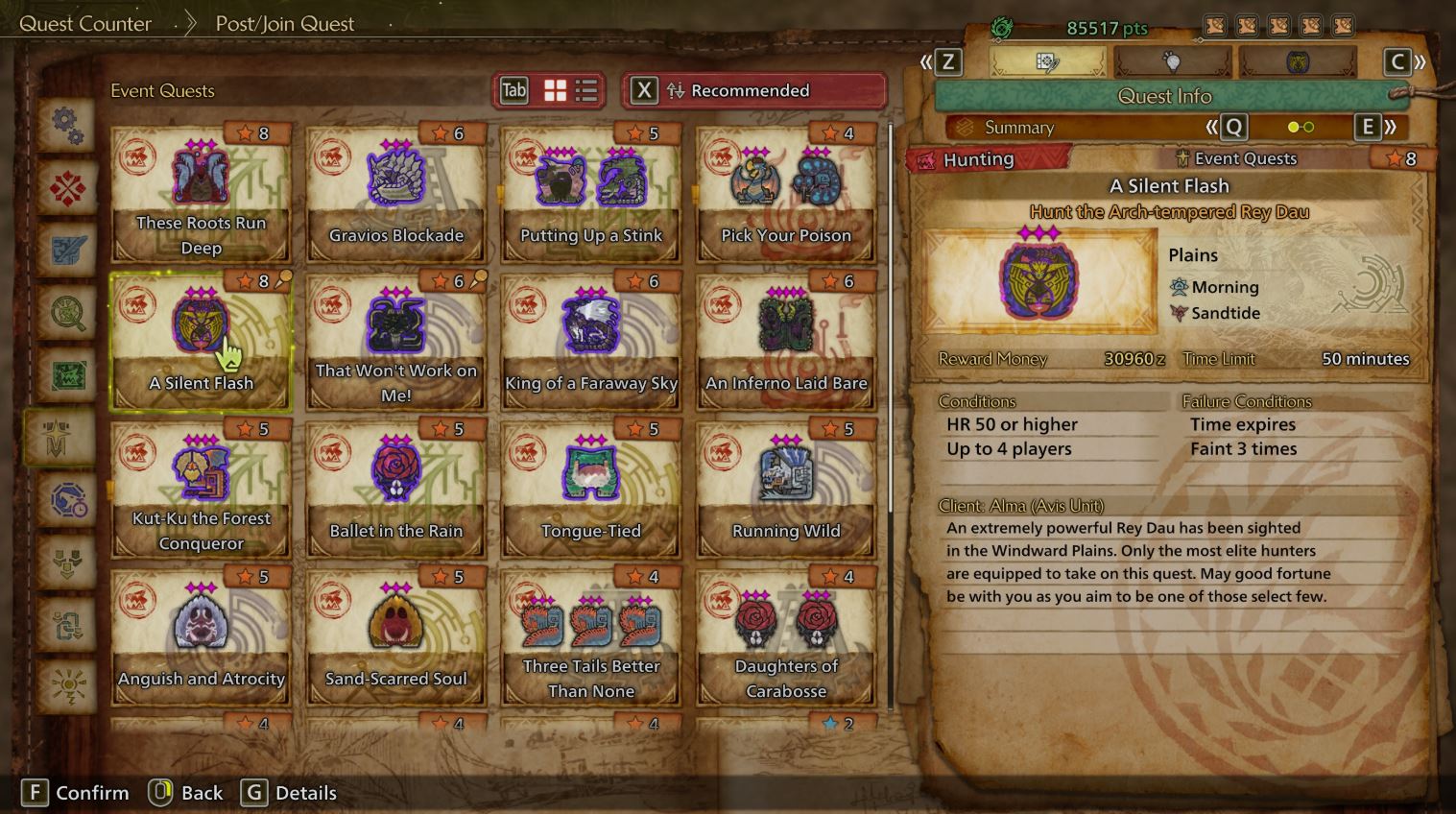 Arch-Tempered Rey Dau permanent quest menu