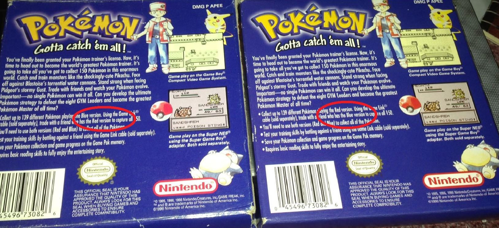 The text in the standard Blue Version (left) compared to the misprinted version (right)