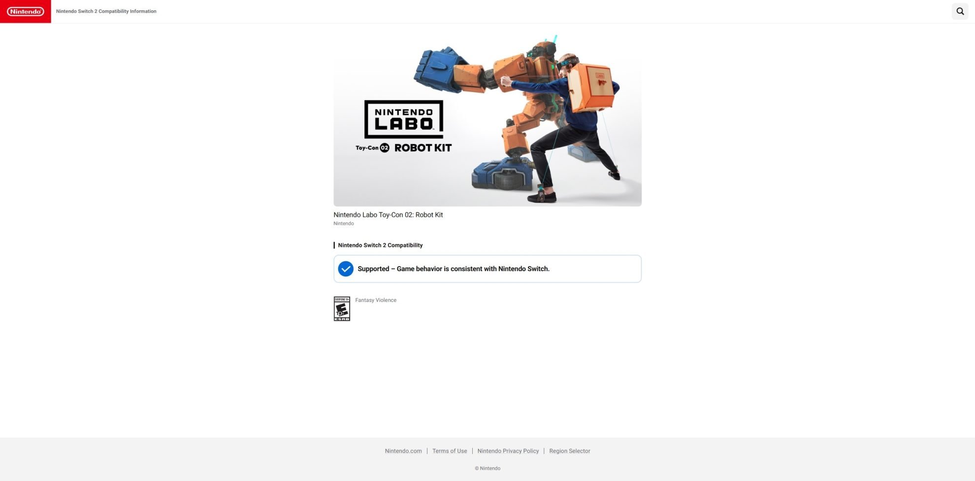 Switch 2 compatibility page for Nintendo Labo.