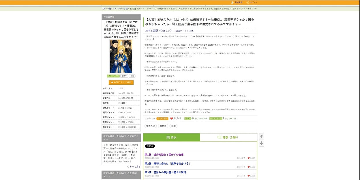 Novel page on AlphaPolis.