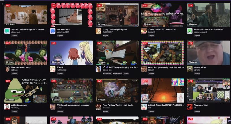 Valveのカードゲーム Artifact のtwitchタグが突如激しく荒らされる 違法動画やポルノ映像が流れ盛り上がる無法地帯に Automaton Valveのカードゲーム Artifact のtwitchタグが突如激しく荒らされる 違法動画やポルノ映像が流れ盛り上がる無法地帯に Automaton
