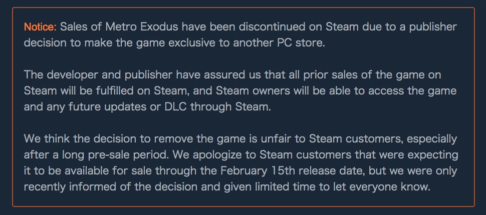 Valveが メトロ エクソダス のepic Gamesストア移行に アンフェア と述べた意図を語る 一方 Steamではゲーム販売規約を改定か Automaton