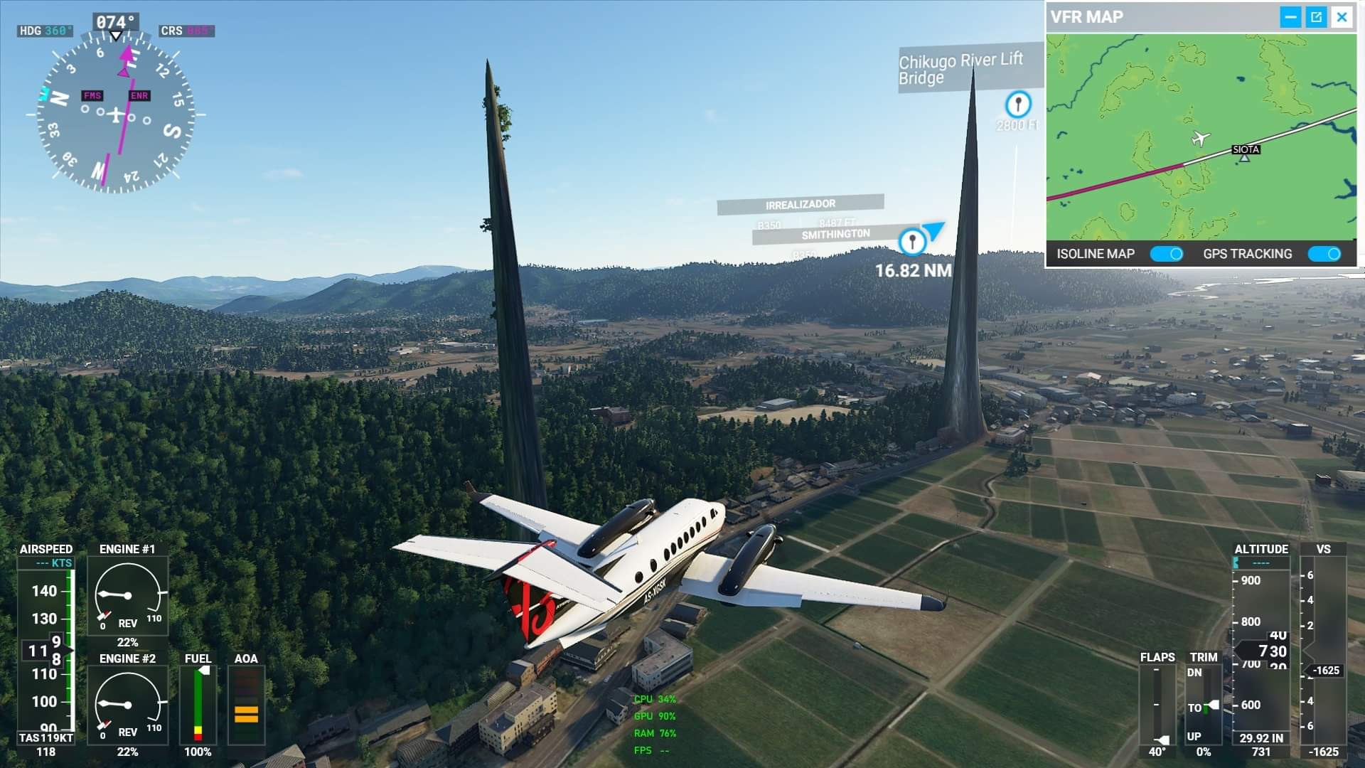 リアルフライトシム『Microsoft Flight Simulator』の佐賀県にて“巨大