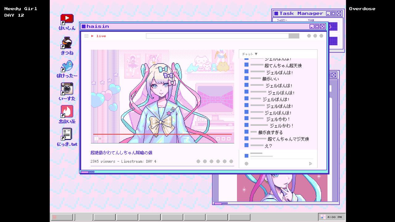 女配信者育成adv Needy Girl Overdose Steamにて21年春までにリリース予定 承認欲求過剰な女の子を指示し クスリや他の男とデート Automaton